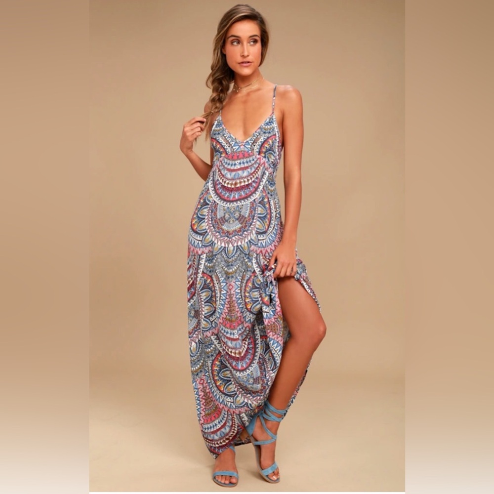 Billabong Multicolor Paisley Maxi Dress - Blue, Pink, White